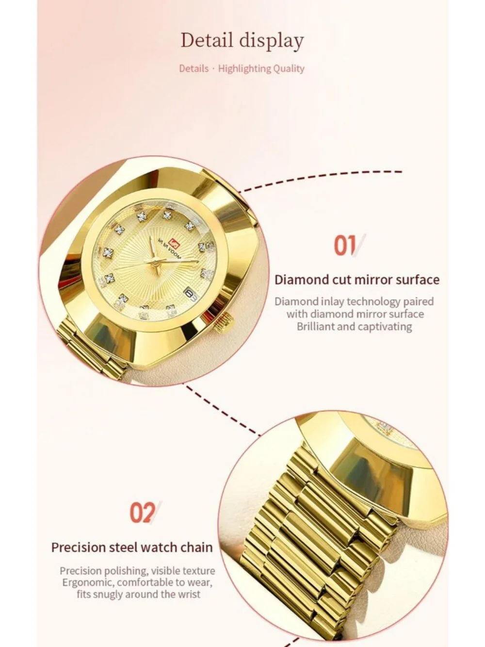 Men's Gold Casual Stainless Steel Oval Style Waterproof Quartz Date Wrist Watch